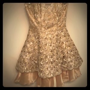 Gorgeous custom strapless gold evening dress